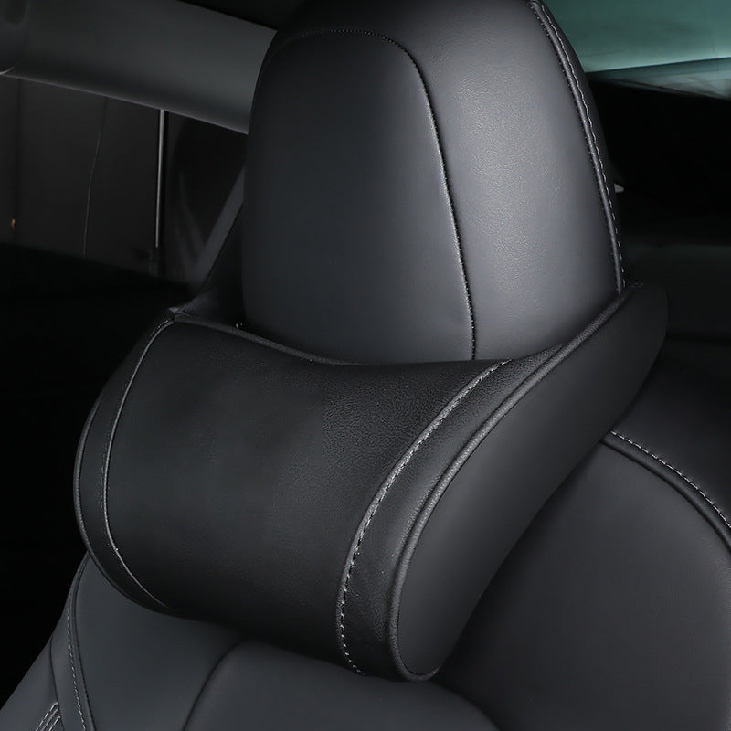 Oreiller de Repose-Tête Ergonomique en Mousse à Mémoire de Forme pour Voiture – Coussin de Soutien du Cou en Cuir PU de Luxe