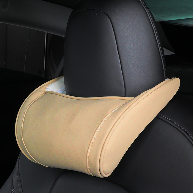 Oreiller de Repose-Tête Ergonomique en Mousse à Mémoire de Forme pour Voiture – Coussin de Soutien du Cou en Cuir PU de Luxe