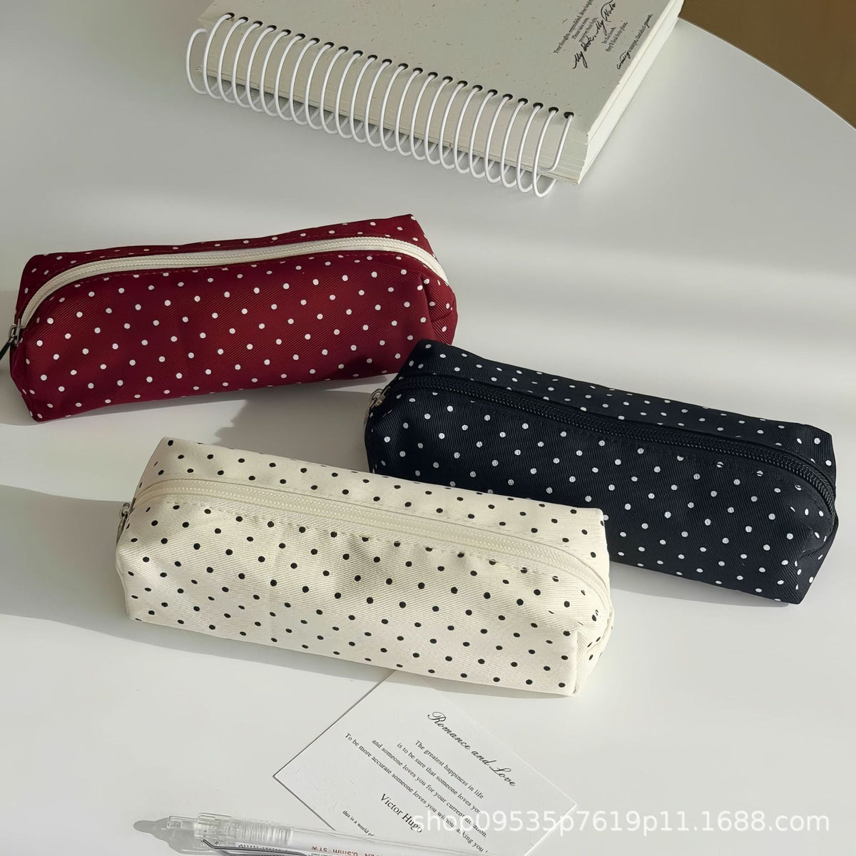 Trousse à Crayons en Toile à Pois - Style Coréen, Simple, Esthétique, pour Collégiennes et Lycéennes
