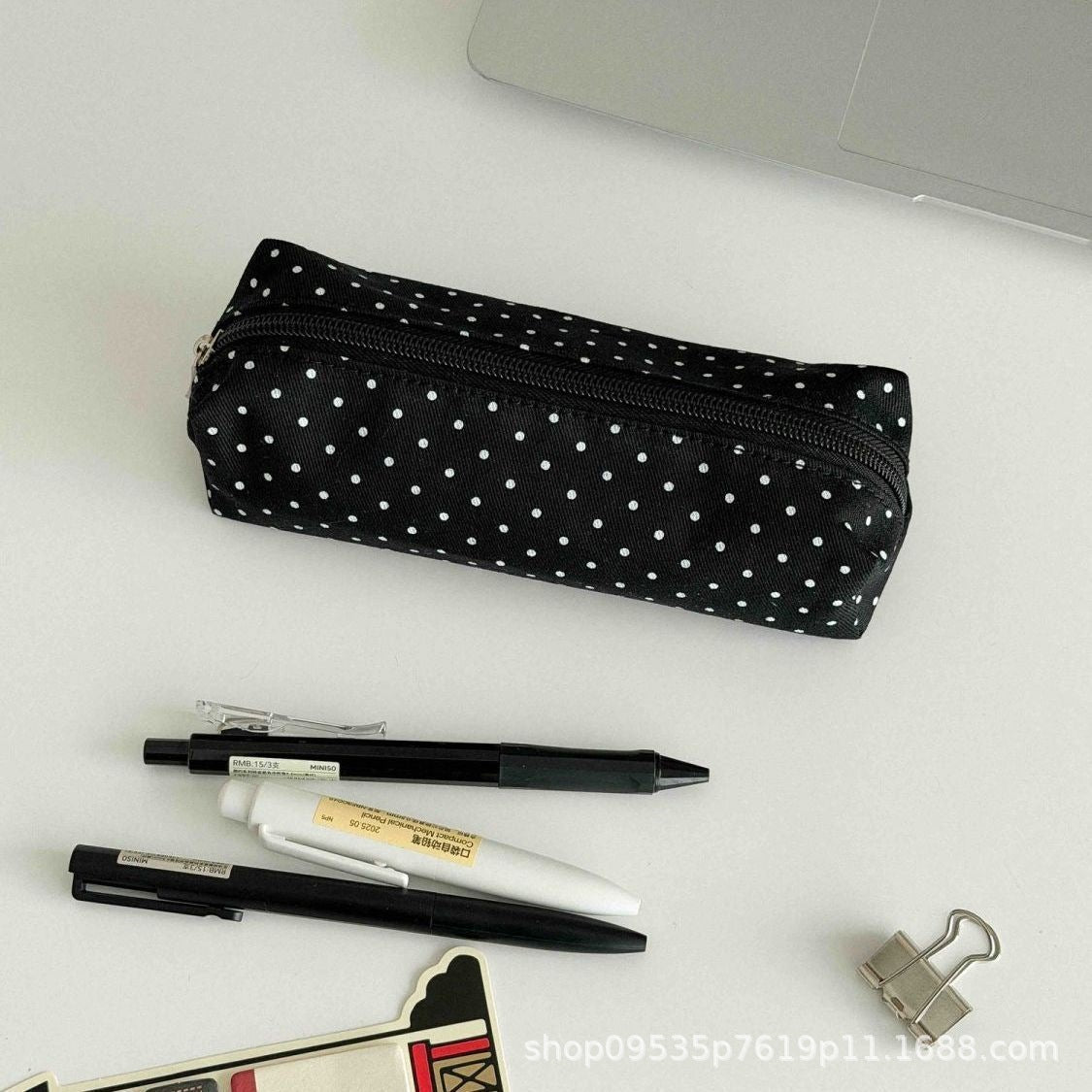 Trousse à Crayons en Toile à Pois - Style Coréen, Simple, Esthétique, pour Collégiennes et Lycéennes