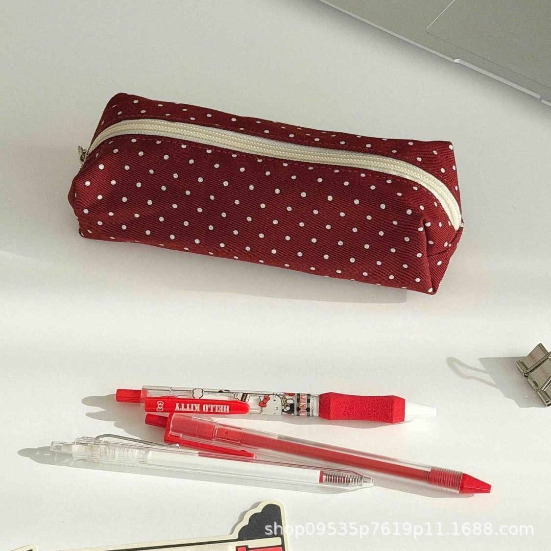 Trousse à Crayons en Toile à Pois - Style Coréen, Simple, Esthétique, pour Collégiennes et Lycéennes