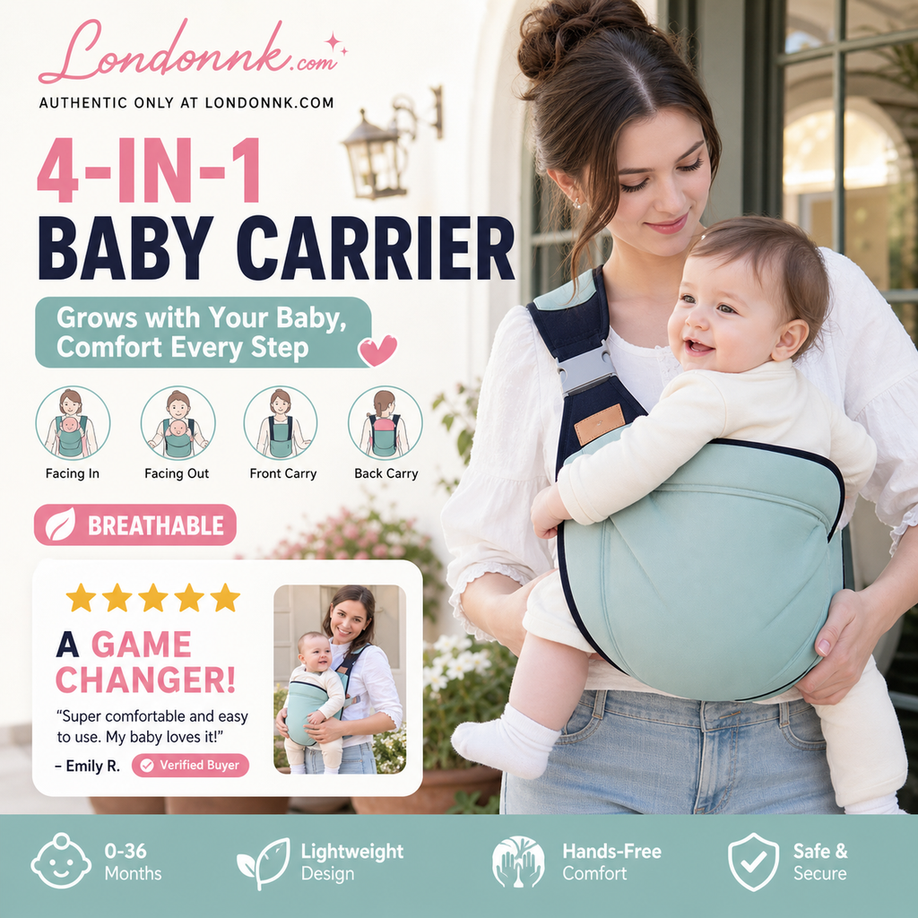 Porte-bébé respirant 4-en-1 – 0-36 Mois, ventral/dorsal/face au parent/face au monde – Confort mains libres pour le parent et le bébé !