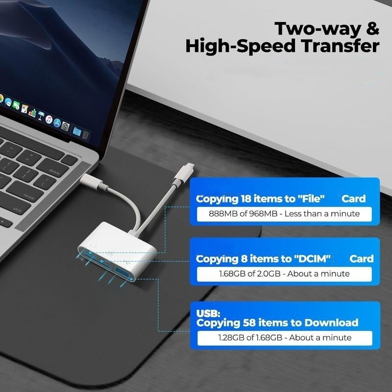 Lecteur de carte mémoire USB-C 3-en-1