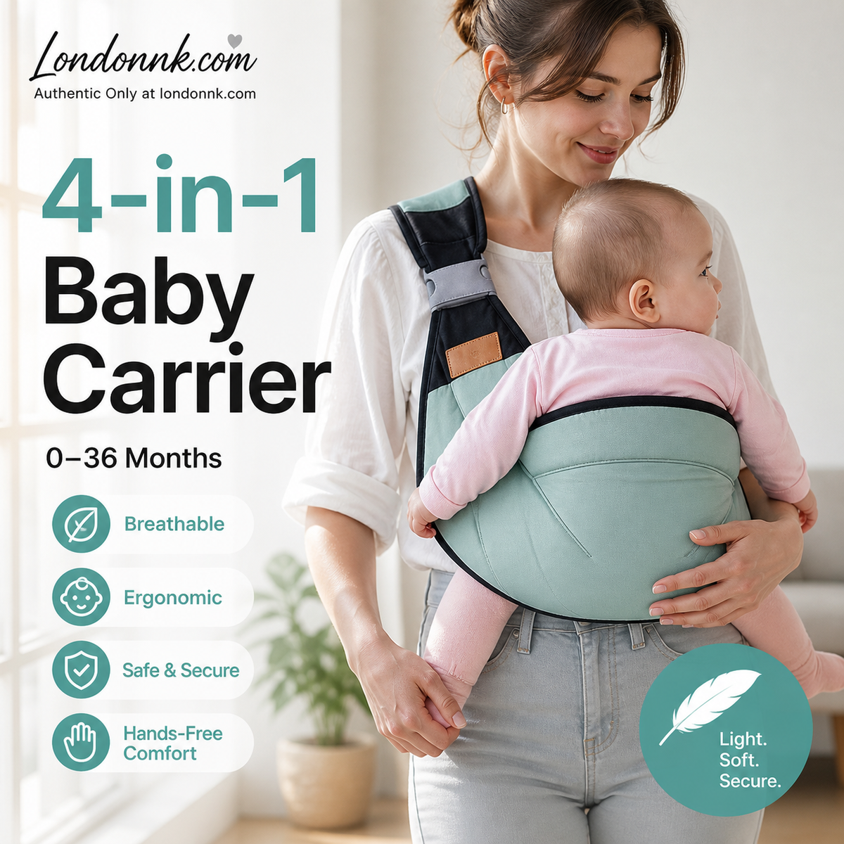 Porte-bébé respirant 4-en-1 – 0-36 Mois, ventral/dorsal/face au parent/face au monde – Confort mains libres pour le parent et le bébé !