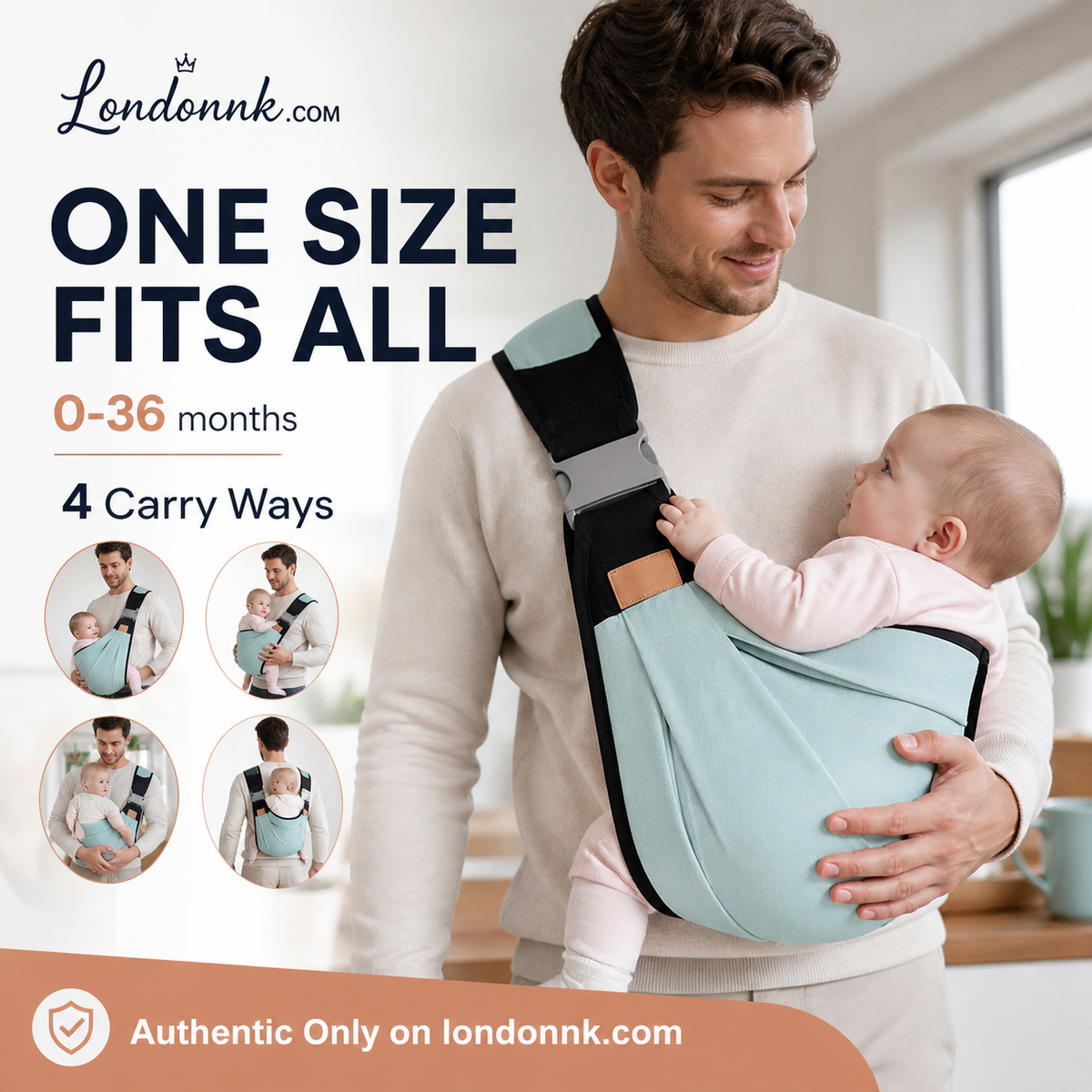 Porte-bébé respirant 4-en-1 – 0-36 Mois, ventral/dorsal/face au parent/face au monde – Confort mains libres pour le parent et le bébé !