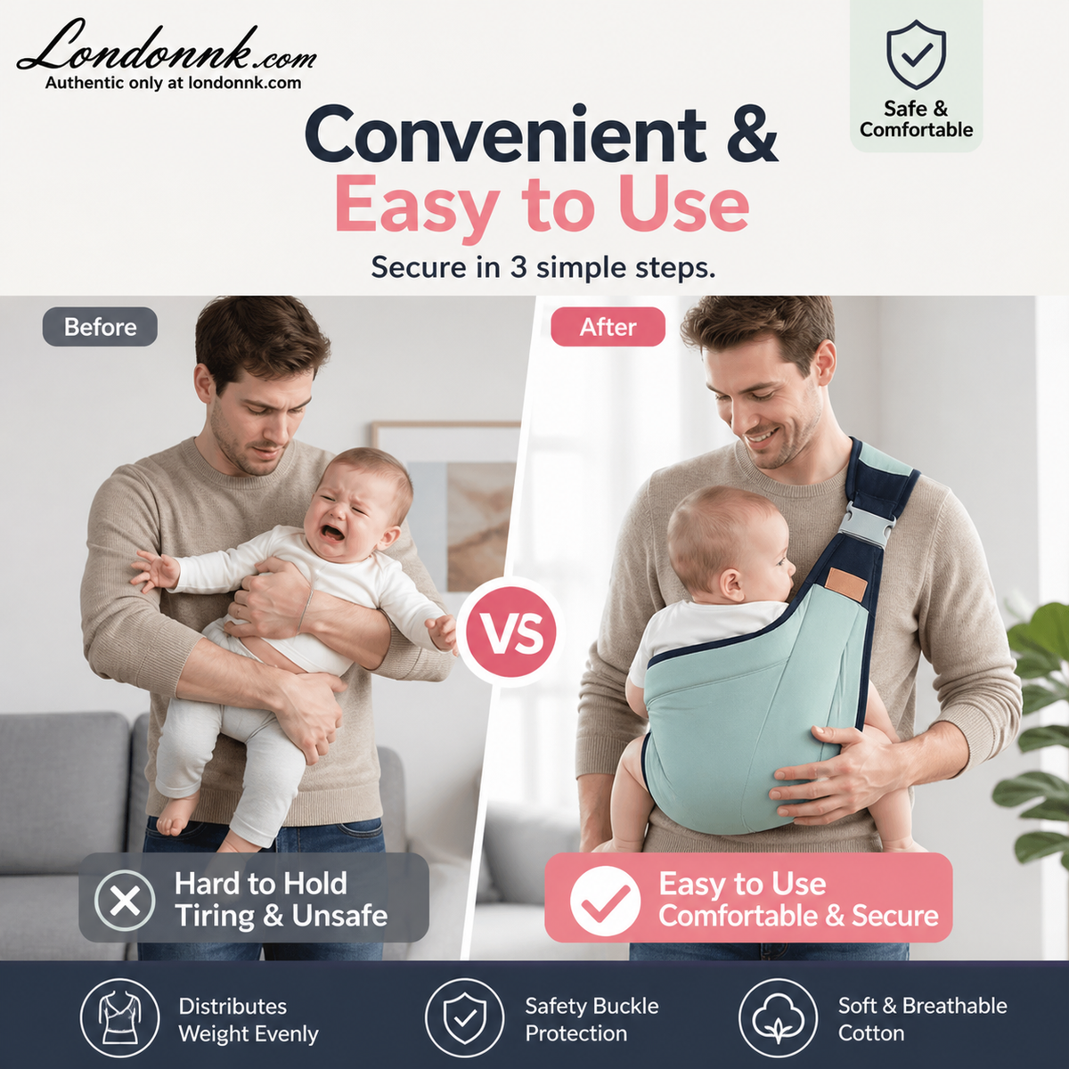 Porte-bébé respirant 4-en-1 – 0-36 Mois, ventral/dorsal/face au parent/face au monde – Confort mains libres pour le parent et le bébé !