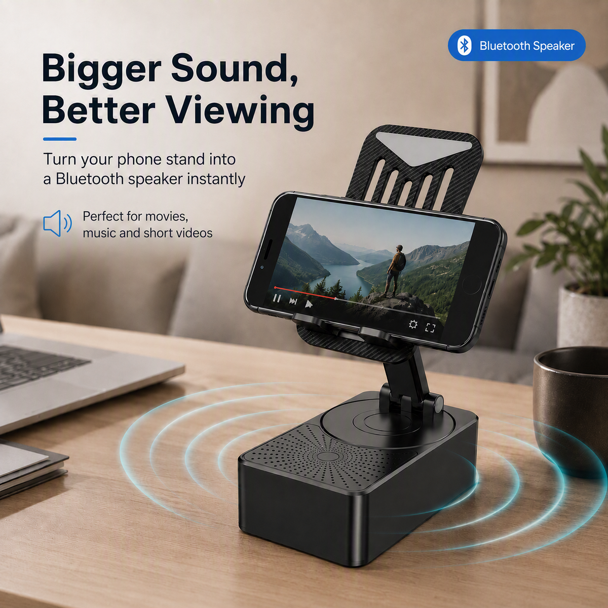 Idée cadeau : enceinte Bluetooth 3-en-1, support de téléphone et organisateur de bureau