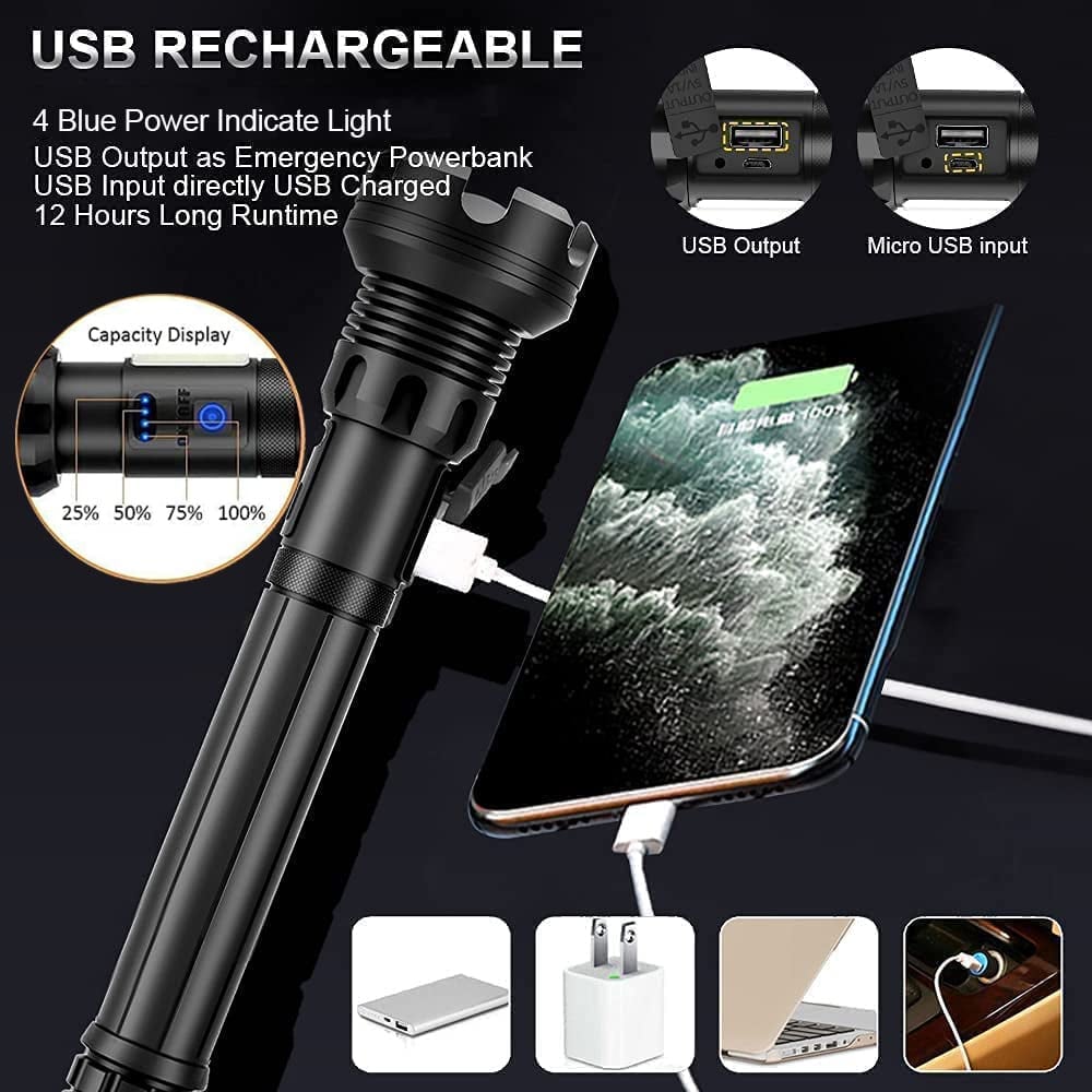 Lampe torche tactique LED rechargeable avec laser, 9000 lumens