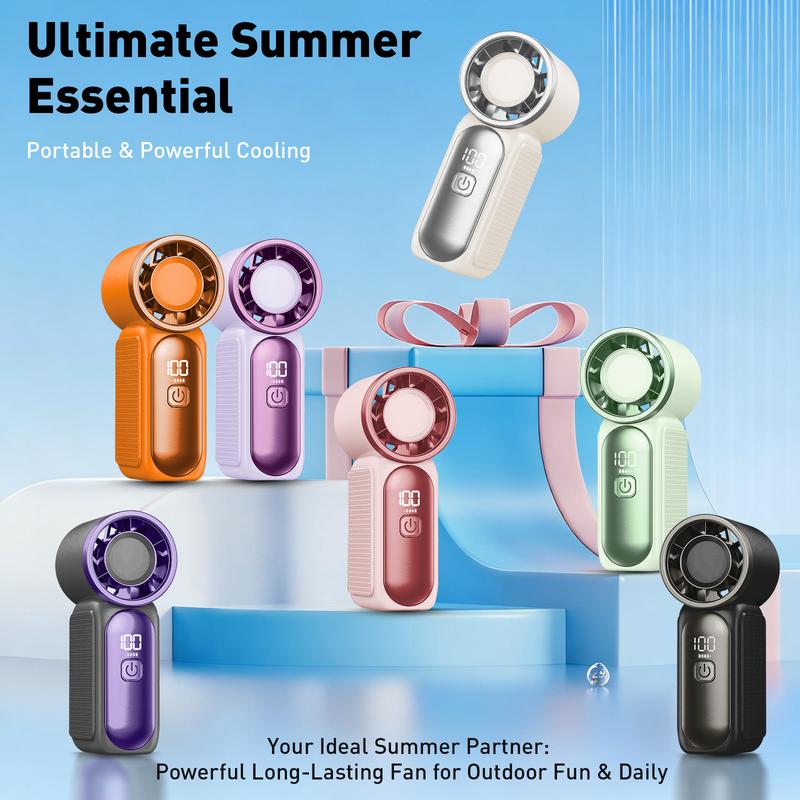 Mini ventilateur portable avec écran LED – Ventilateur turbo de poche à 5 vitesses. Rechargeable par USB, refroidissement rapide pour les voyages et le maquillage. Cadeau parfait. Portable