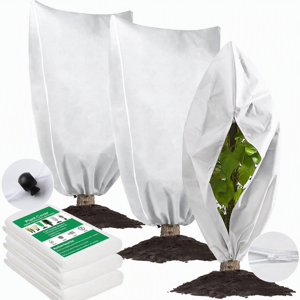 Housse de protection antigel non tissée pour plantes, protection contre le froid hivernal avec cordon de serrage et fermeture éclair pour arbustes et arbres