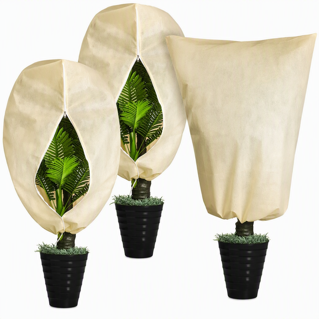 Housse de protection antigel non tissée pour plantes, protection contre le froid hivernal avec cordon de serrage et fermeture éclair pour arbustes et arbres