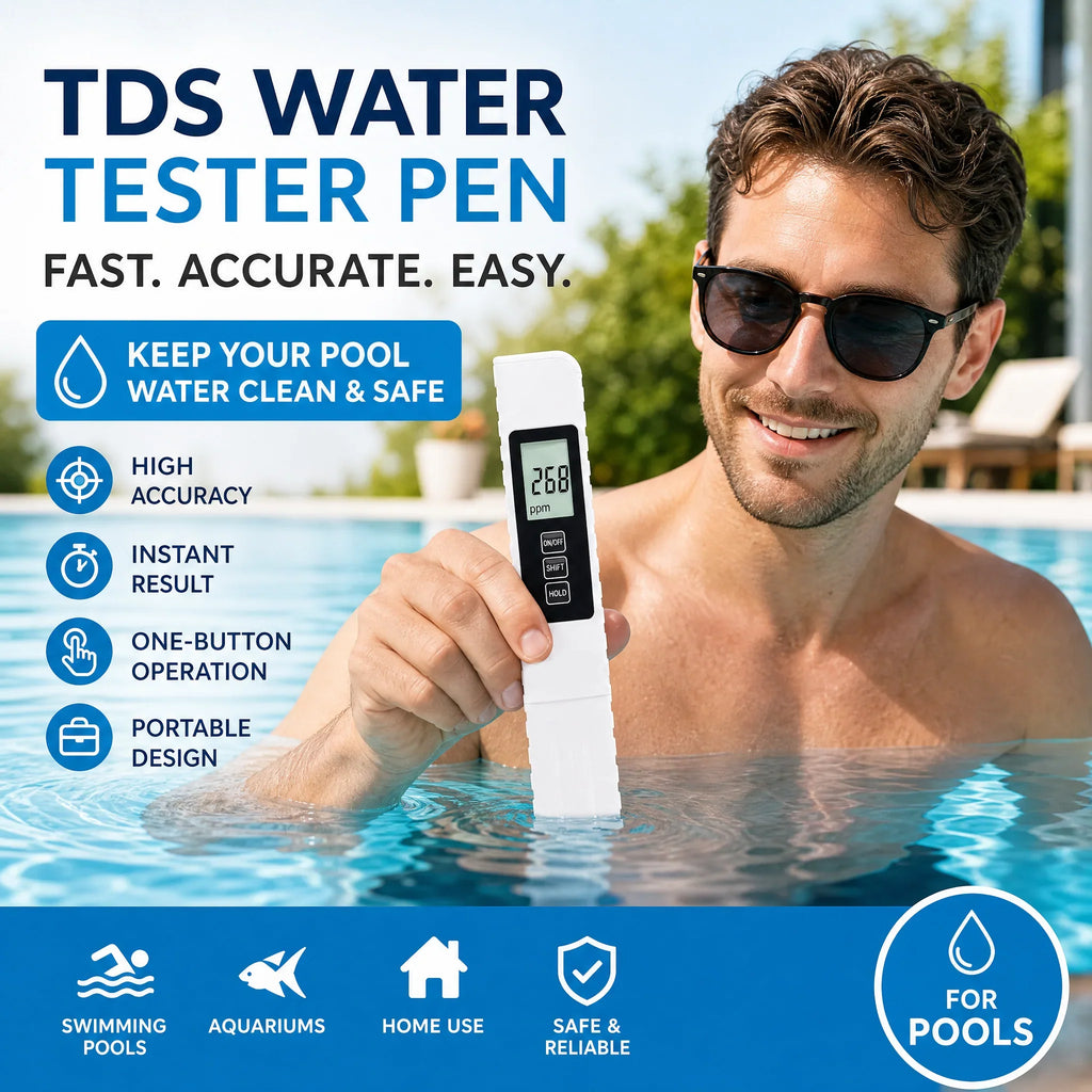 Testeur de qualité de l'eau 3 en 1 TDS – Mesure le pH, le chlore et la dureté avec écran LCD pour piscines et aquariums