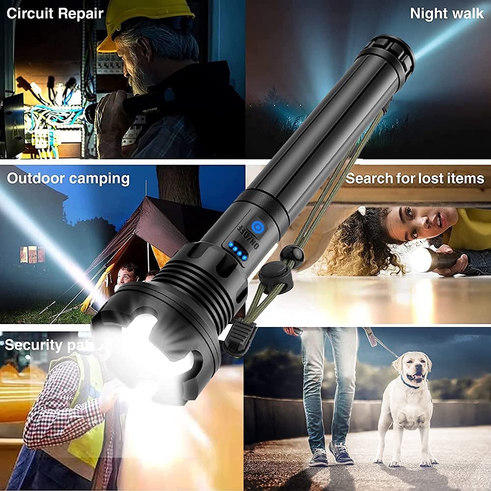 Lampe torche tactique LED rechargeable avec laser, 9000 lumens