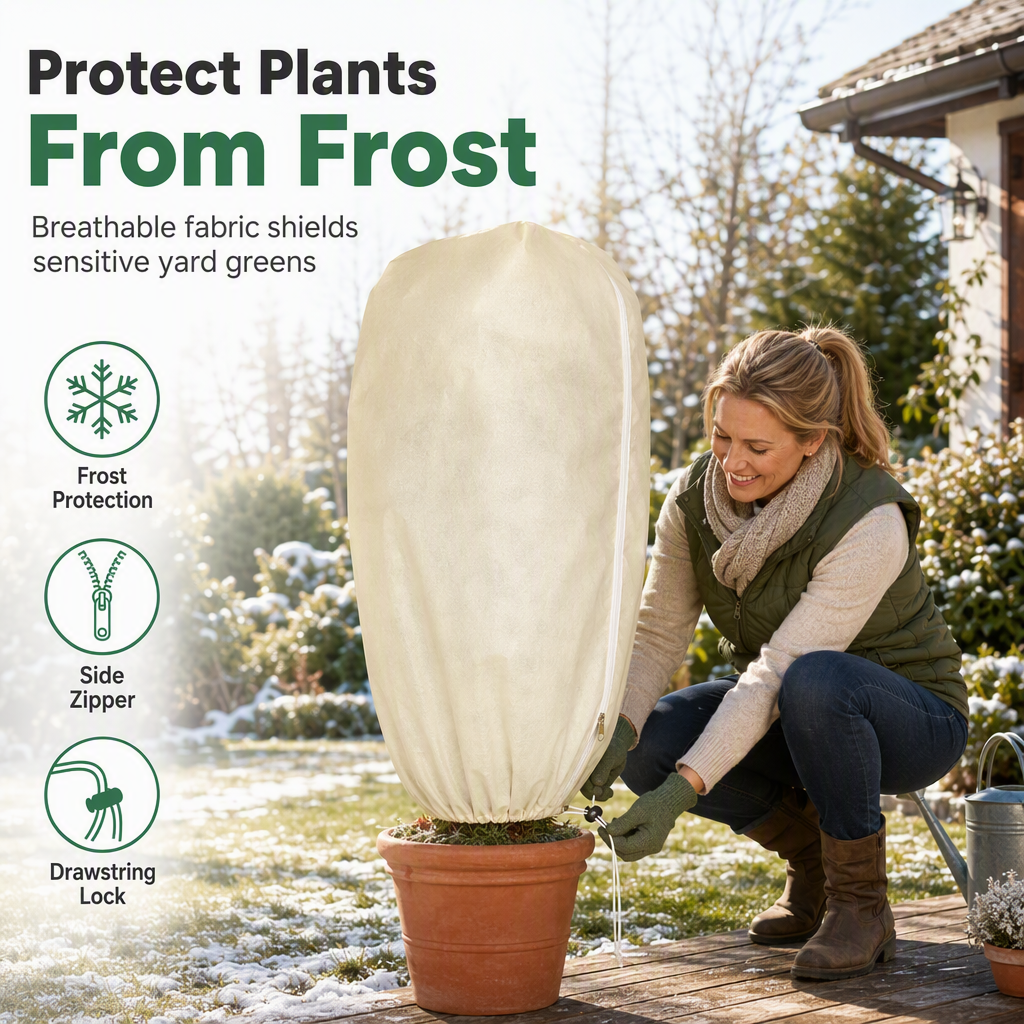 Housse de protection antigel non tissée pour plantes, protection contre le froid hivernal avec cordon de serrage et fermeture éclair pour arbustes et arbres