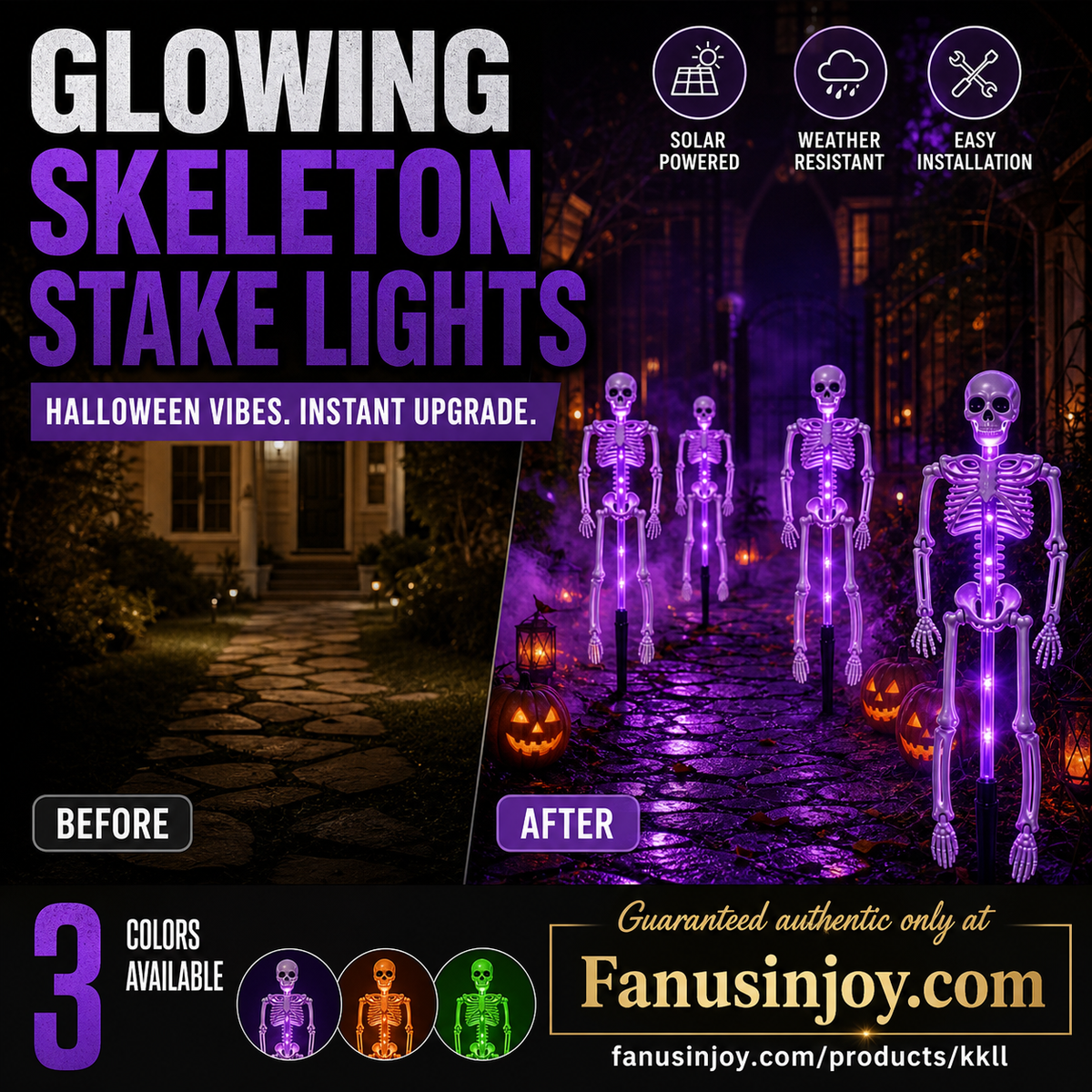 Pour Halloween ! Les meilleures décorations pour une ambiance de fantômes effrayante ! Lampes solaires squelette à piquet – Phosphorescentes, à énergie solaire, faciles à installer. Idéal pour