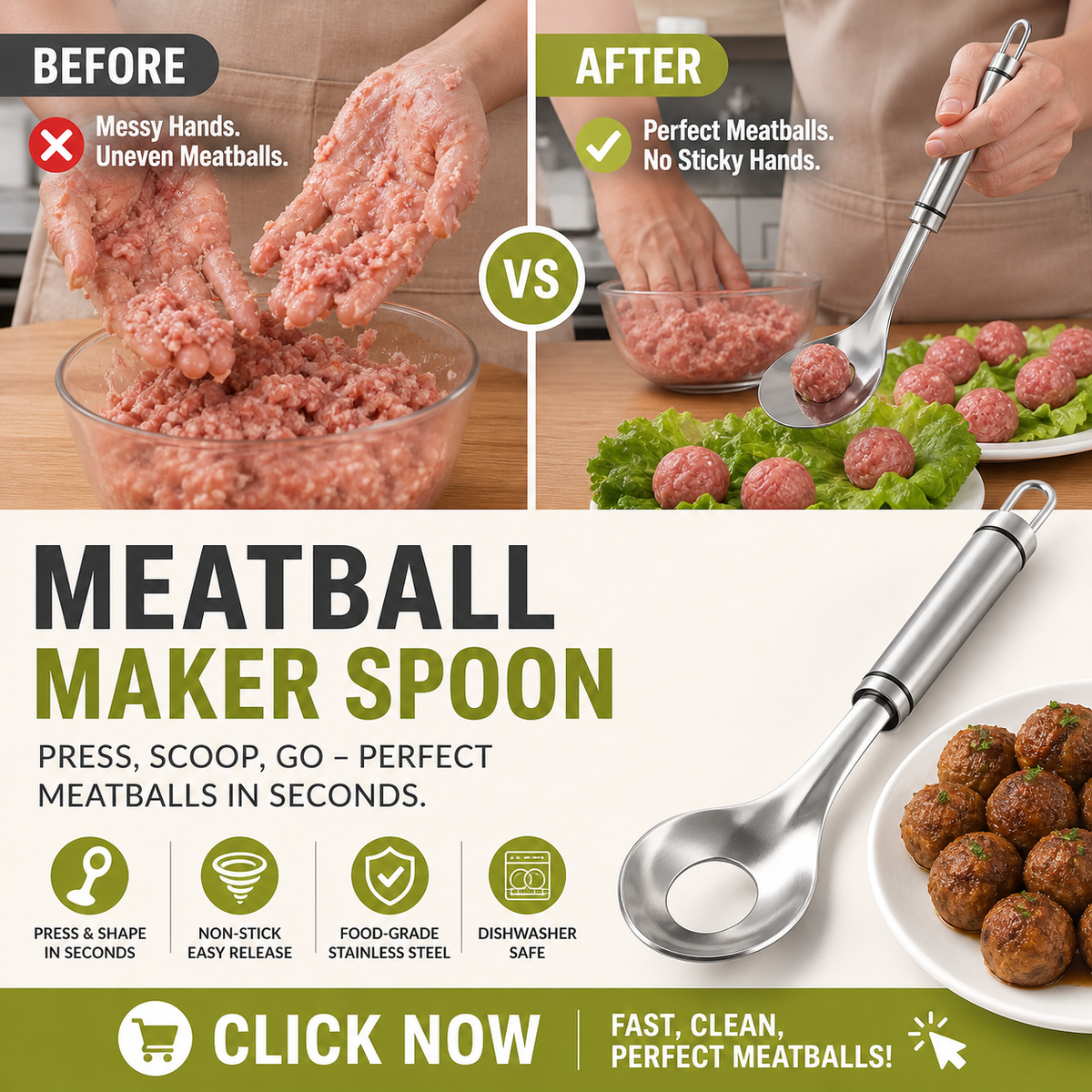 Cuillère à boulettes ! Antiadhésive, pour prélever et égoutter – le cadeau parfait. Une cuisine sans dégâts – procurez-vous la vôtre !