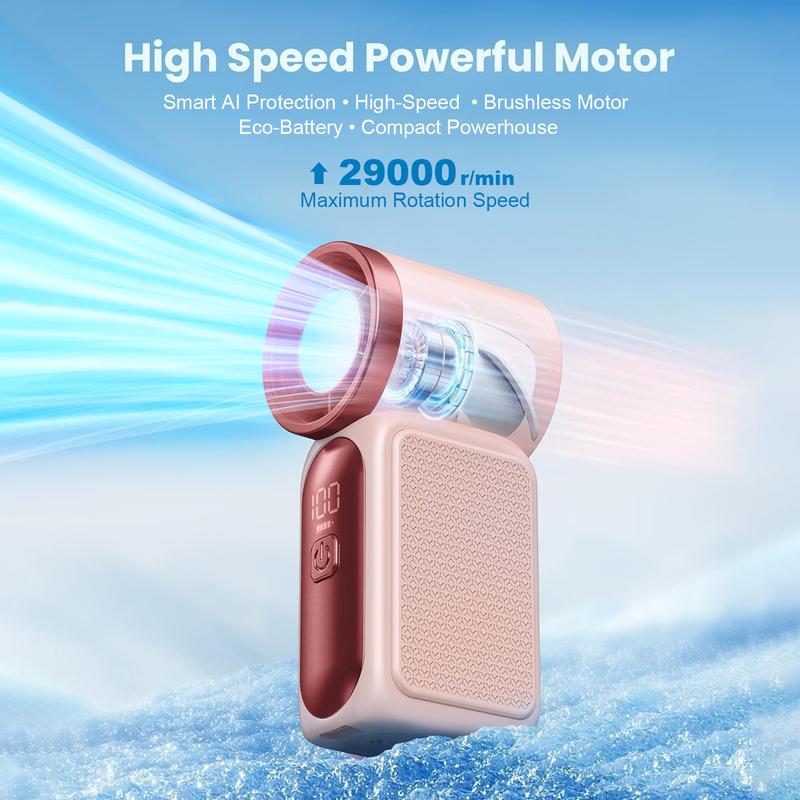 Mini ventilateur portable avec écran LED – Ventilateur turbo de poche à 5 vitesses. Rechargeable par USB, refroidissement rapide pour les voyages et le maquillage. Cadeau parfait. Portable