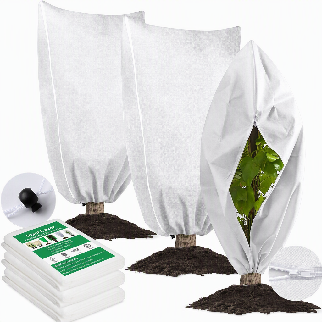 Housse de protection antigel non tissée pour plantes, protection contre le froid hivernal avec cordon de serrage et fermeture éclair pour arbustes et arbres