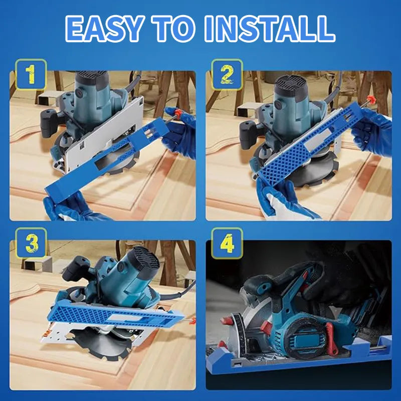 COUPES INSTABLES ? RÉGLEZ ÇA VITE ! Base de guidage réglable – Verrouillage bidirectionnel, ajustement libre de la largeur, installation rapide sans perçage – Résultats précis !
