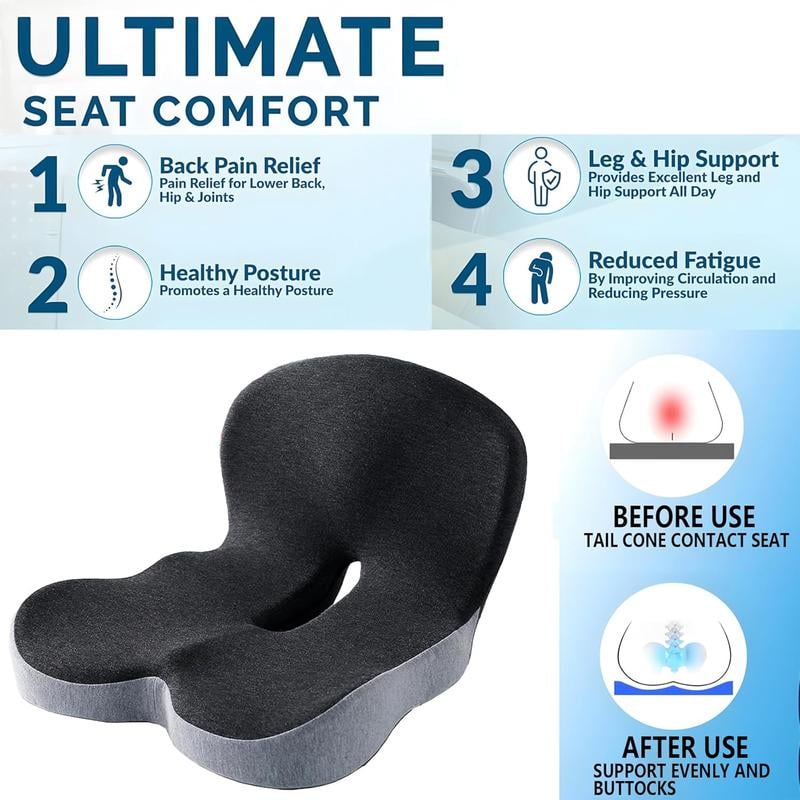 MAINTENANT ! Coussin d'assise en mousse à mémoire de forme antidérapant - Soulagement de la sciatique, maille respirante et ajustement universel