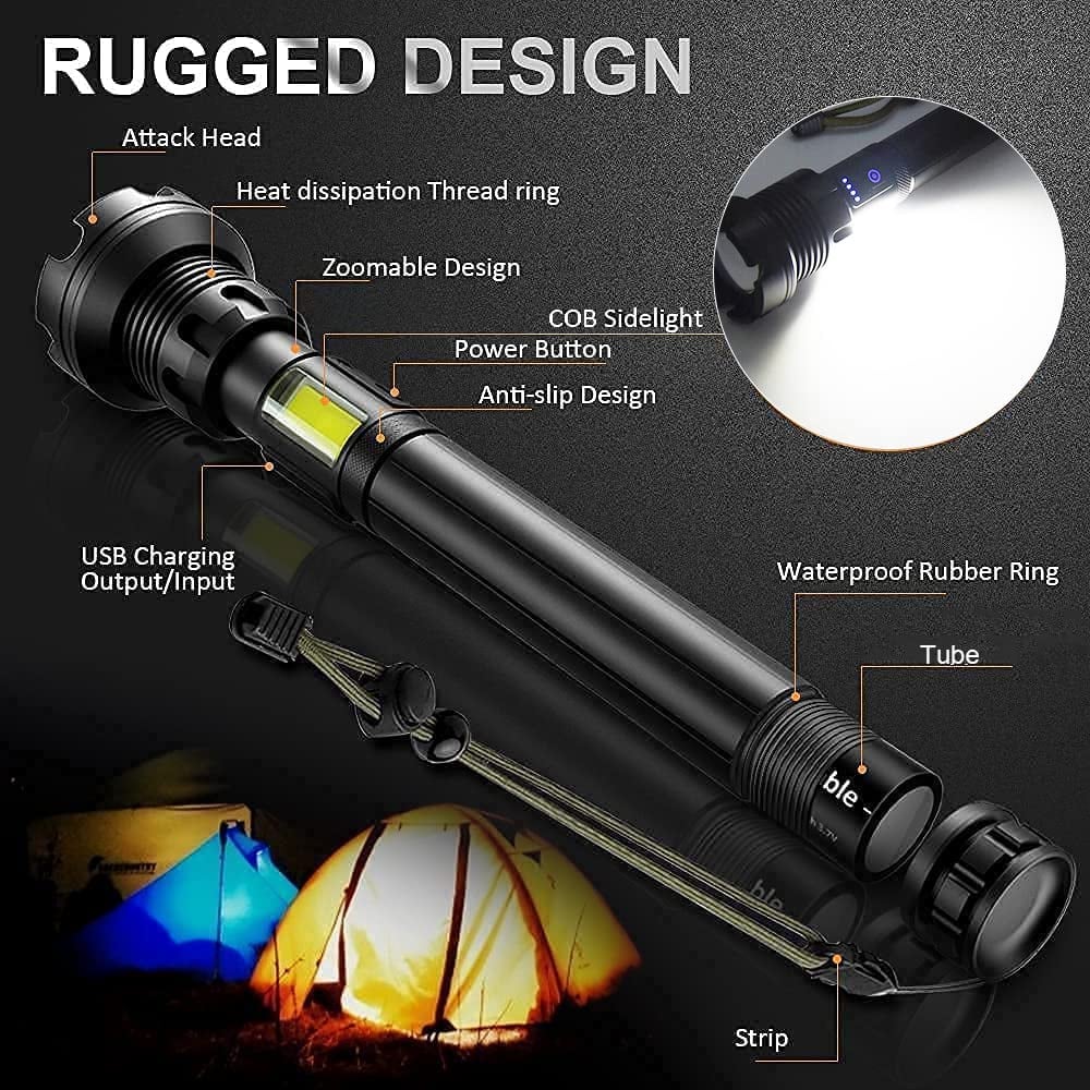 Lampe torche tactique LED rechargeable avec laser, 9000 lumens