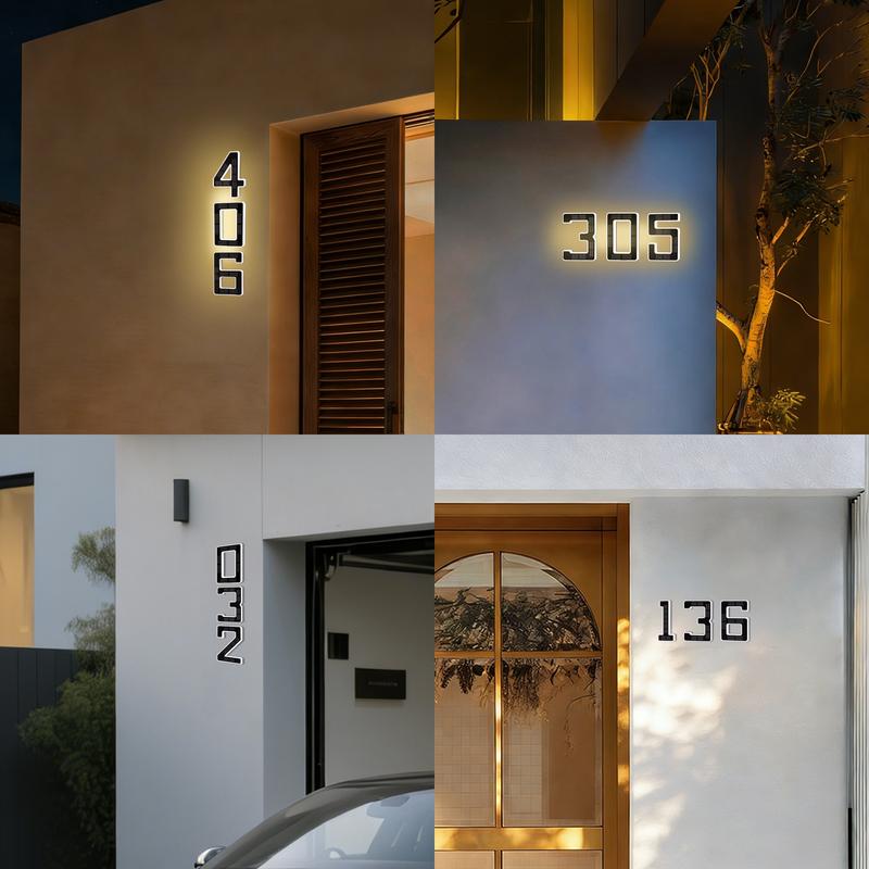 Numéros de maison solaires éclairés, Numéros LED, Étanche pour l'extérieur