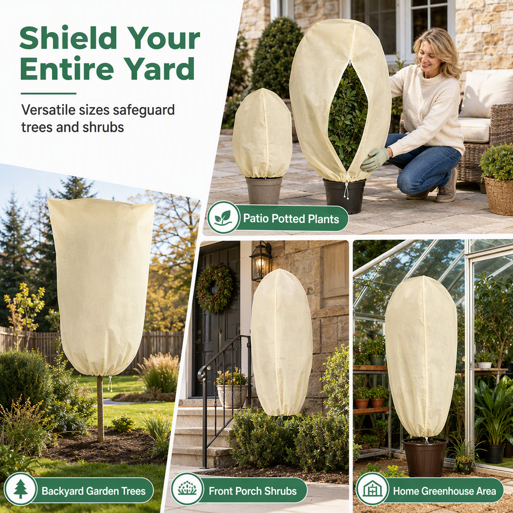 Housse de protection antigel non tissée pour plantes, protection contre le froid hivernal avec cordon de serrage et fermeture éclair pour arbustes et arbres