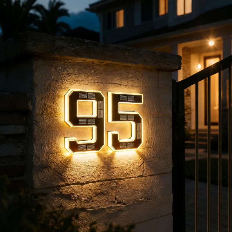 Numéros de maison solaires éclairés, Numéros LED, Étanche pour l'extérieur