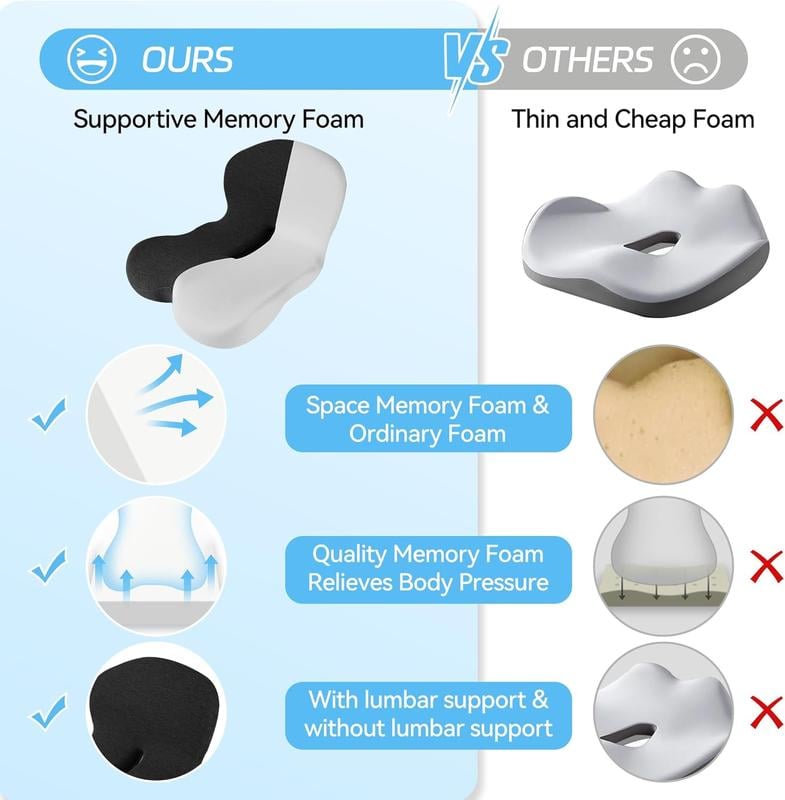 MAINTENANT ! Coussin d'assise en mousse à mémoire de forme antidérapant - Soulagement de la sciatique, maille respirante et ajustement universel