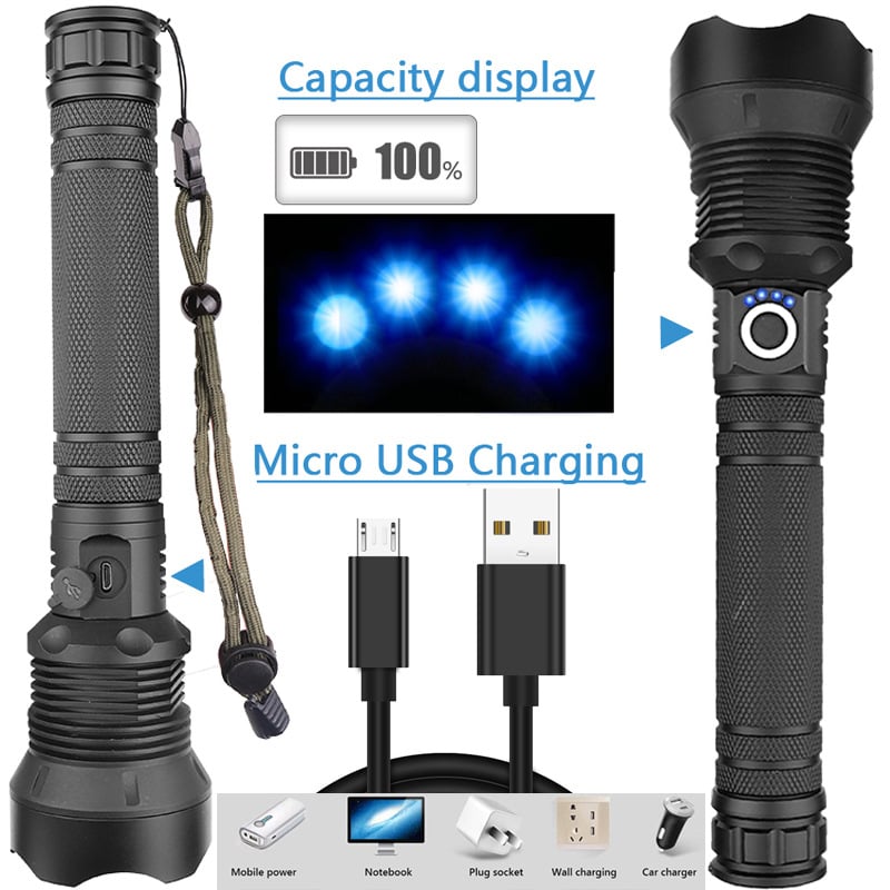 Lampe torche tactique LED rechargeable avec laser, 9000 lumens