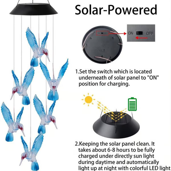 Illuminez votre jardin avec ces carillons éoliens solaires créatifs à motif d'oiseaux