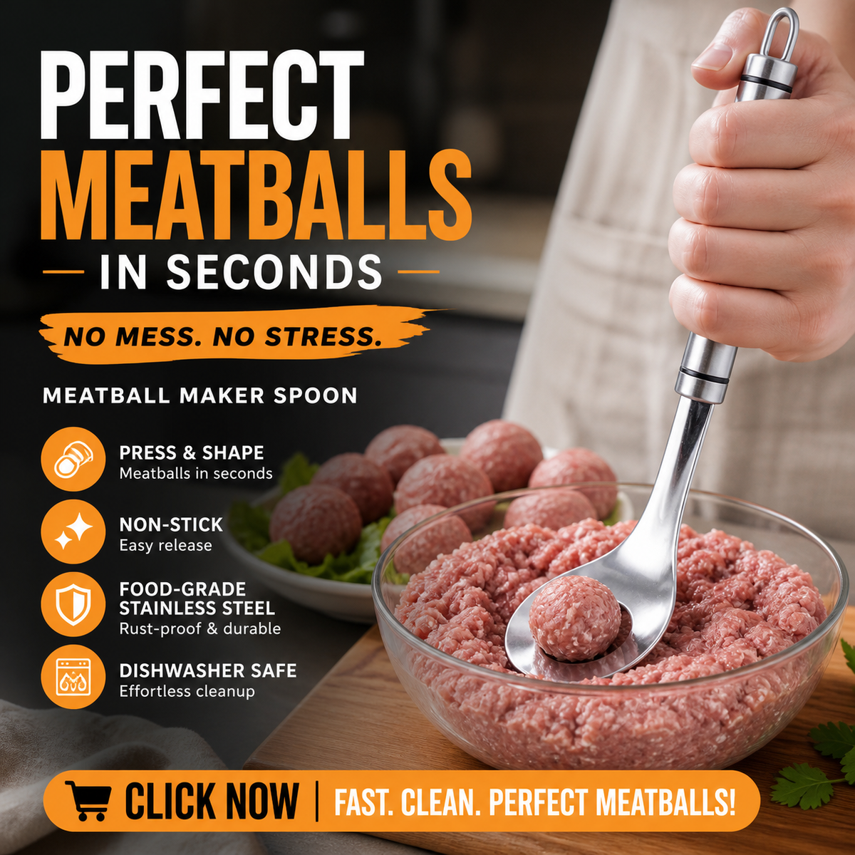 Cuillère à boulettes ! Antiadhésive, pour prélever et égoutter – le cadeau parfait. Une cuisine sans dégâts – procurez-vous la vôtre !