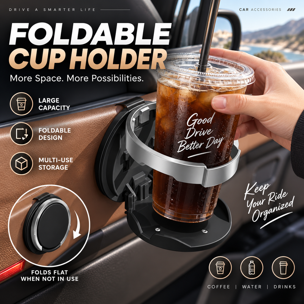 Porte-gobelet de voiture pliable multifonctionnel, support de rangement pour boissons et bouteilles d'eau à grand diamètre