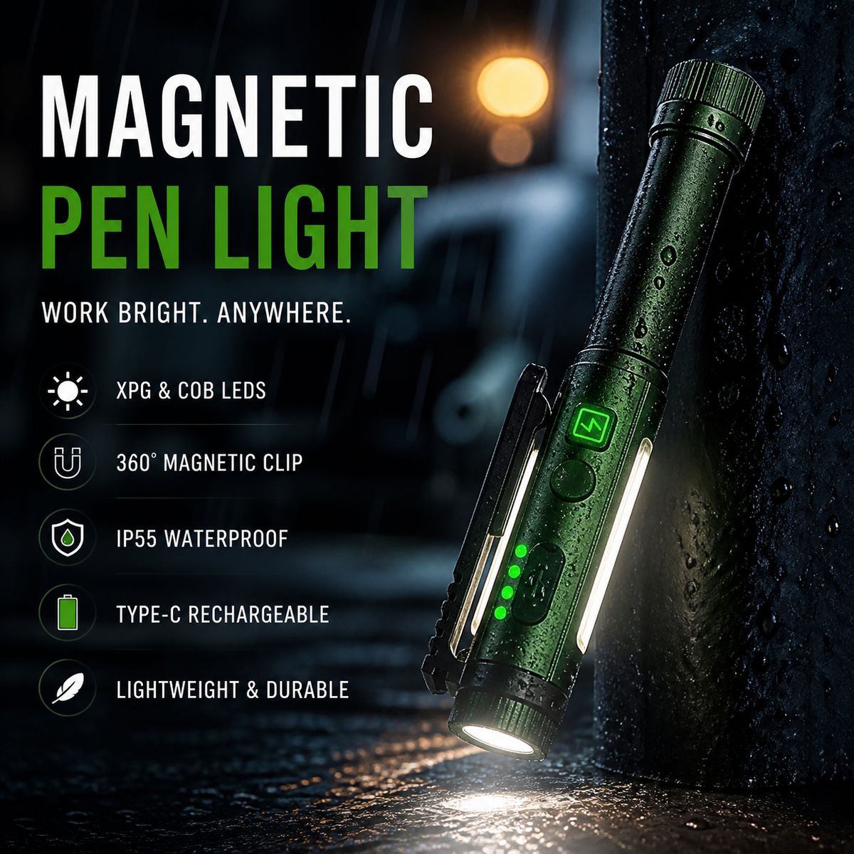 Outil indispensable ! Lampe de travail magnétique puissante multifonctionnelle en forme de stylo, lampe torche LED portable rotative, base magnétique pour un éclairage mains libres pour
