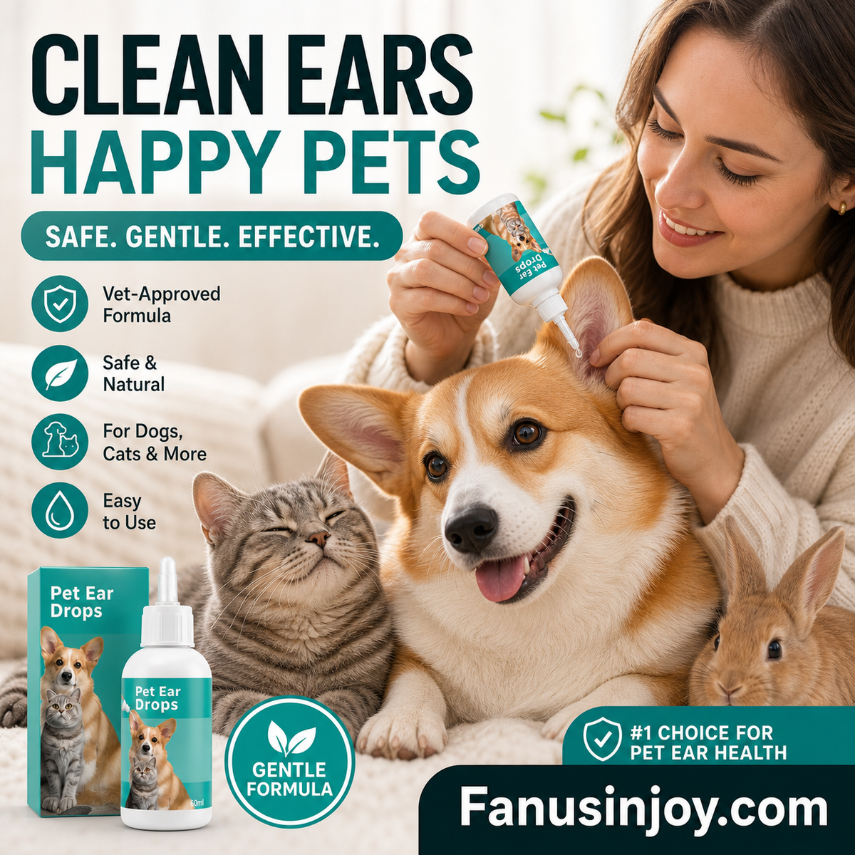 Gouttes Nettoyantes Douces pour les Oreilles d'Animaux – Dites Adieu aux Maladies du Conduit Auditif Externe