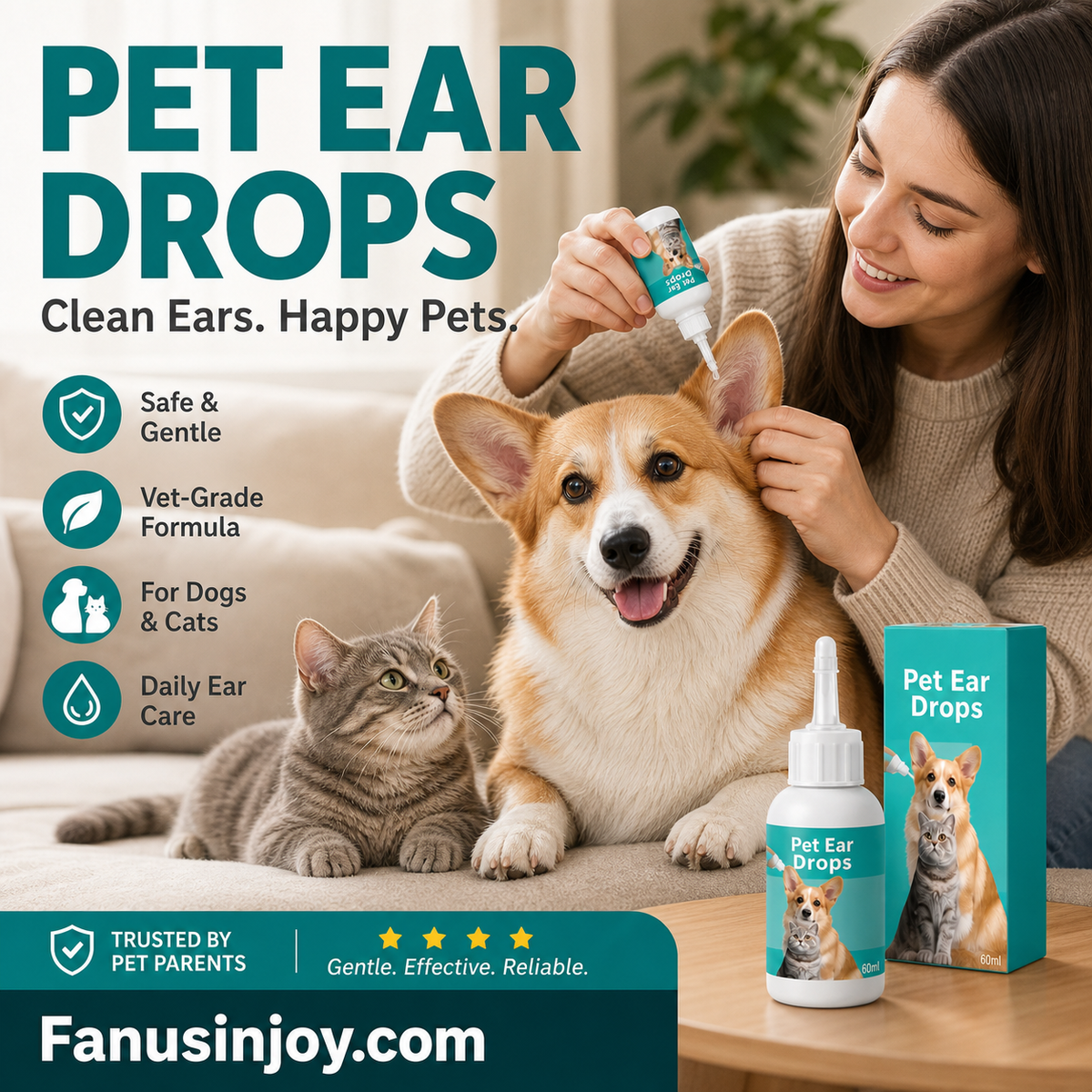 Gouttes Nettoyantes Douces pour les Oreilles d'Animaux – Dites Adieu aux Maladies du Conduit Auditif Externe