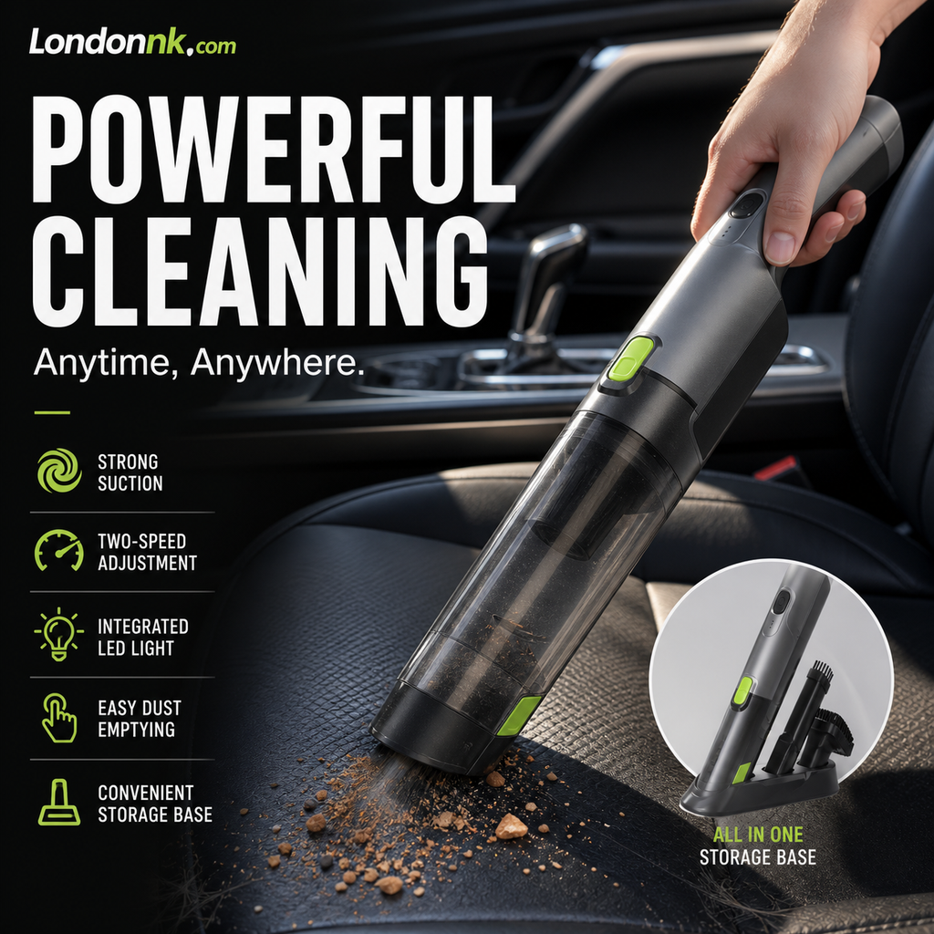 Aspirateur à main sans fil pour voiture – Aspiration 6 KPa, 2 vitesses, lumière LED, conception facile à vider – Comprend une base de rangement !