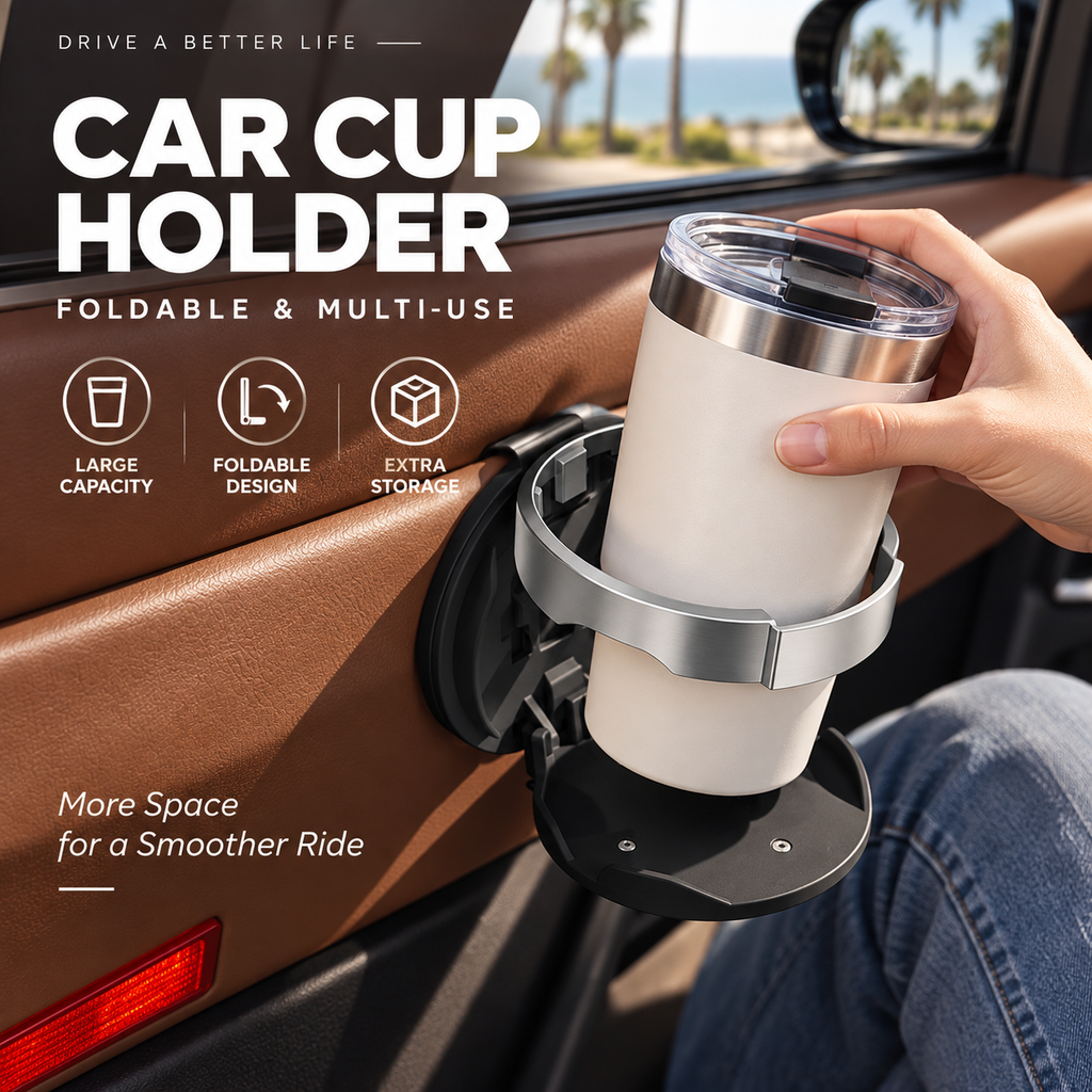 Porte-gobelet de voiture pliable multifonctionnel, support de rangement pour boissons et bouteilles d'eau à grand diamètre