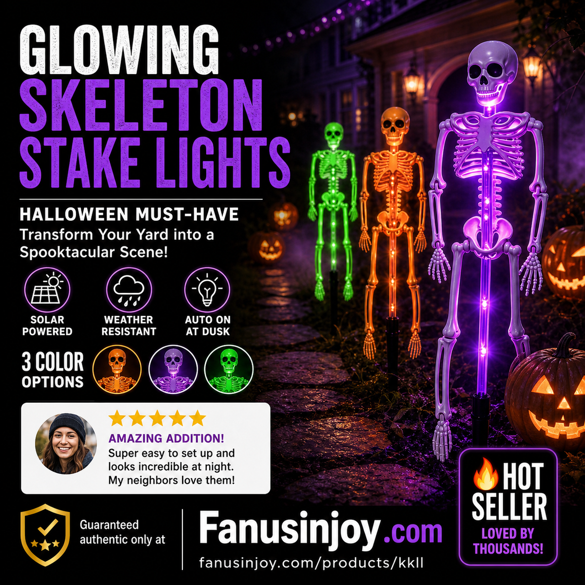 Pour Halloween ! Les meilleures décorations pour une ambiance de fantômes effrayante ! Lampes solaires squelette à piquet – Phosphorescentes, à énergie solaire, faciles à installer. Idéal pour