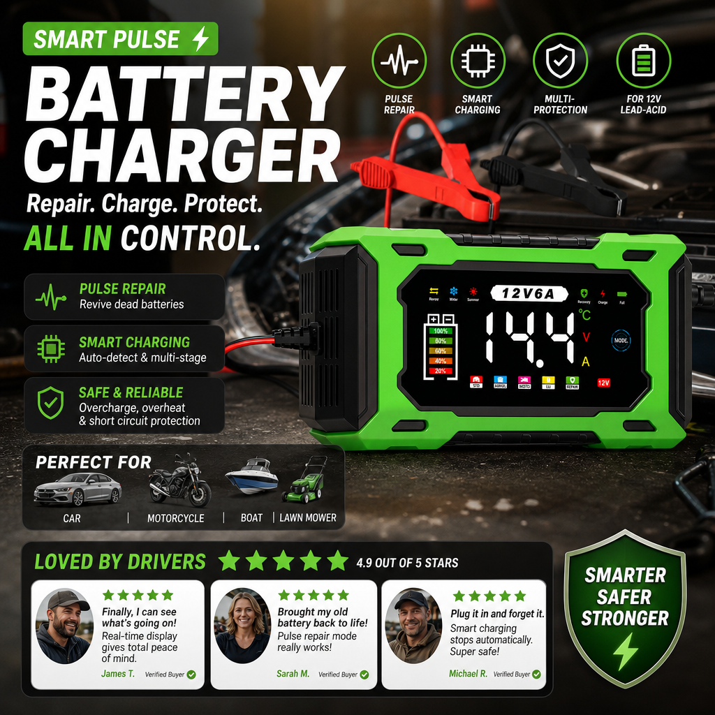 Chargeur de batterie de voiture intelligent 12 V 6 A – Technologie de réparation d'impulsions, entretien automatique et désulfatation