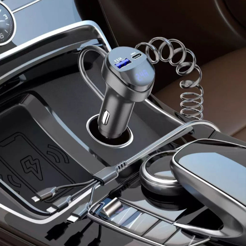 Chargeur de voiture à charge rapide Pxcxu avec câble de charge 3-en-1