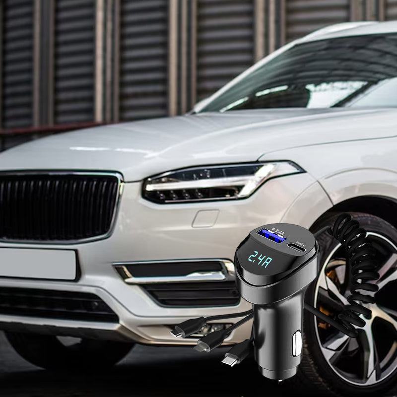 Chargeur de voiture à charge rapide Pxcxu avec câble de charge 3-en-1