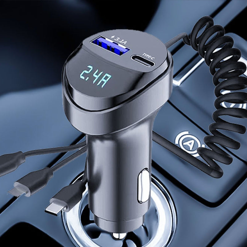 Chargeur de voiture à charge rapide Pxcxu avec câble de charge 3-en-1