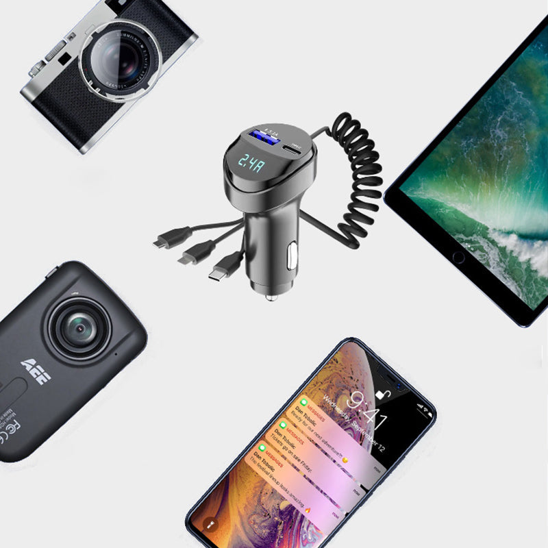 Chargeur de voiture à charge rapide Pxcxu avec câble de charge 3-en-1