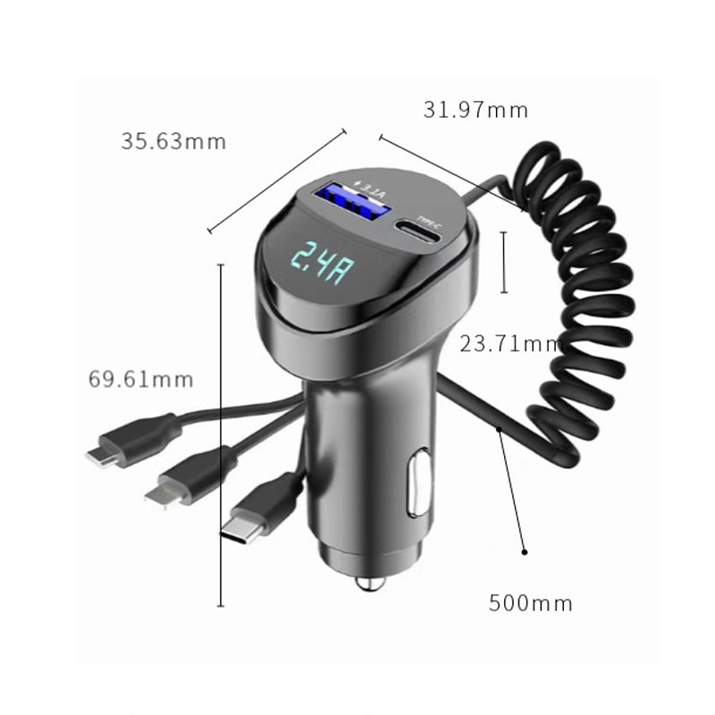 Chargeur de voiture à charge rapide Pxcxu avec câble de charge 3-en-1