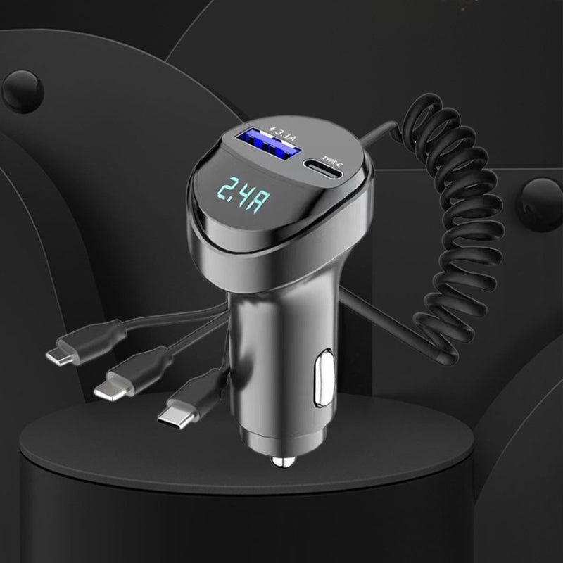 Chargeur de voiture à charge rapide Pxcxu avec câble de charge 3-en-1