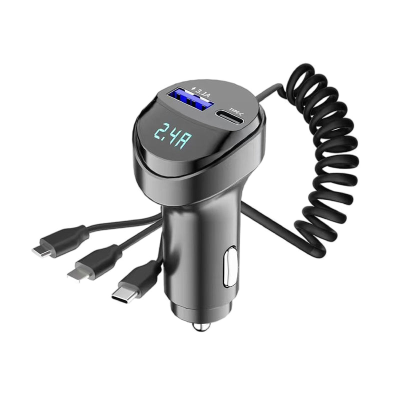 Chargeur de voiture à charge rapide Pxcxu avec câble de charge 3-en-1