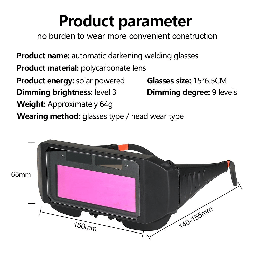 Lunettes de soudage auto-obscurcissantes – Alimentées par énergie solaire, protection UV/IR, monture ajustable