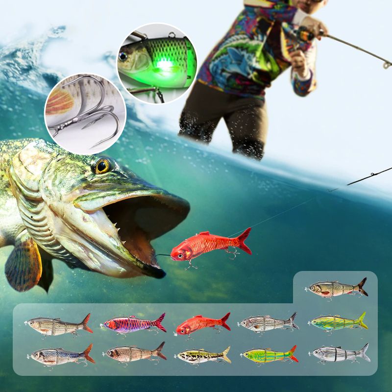 Leurre de pêche robotique multi-articulé avec LED