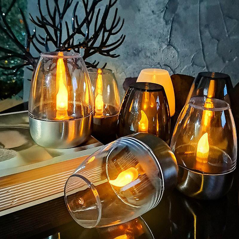 Lot de 6 lampes de table solaires à LED – Sans flamme et étanches, allumage/extinction automatique avec capteur crépusculaire pour jardin et fête